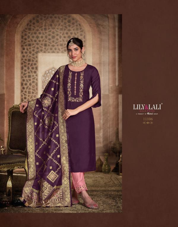 Lily And Lali Gulmeena Designer Silk Kurti With Bottom Dupatta Collection
